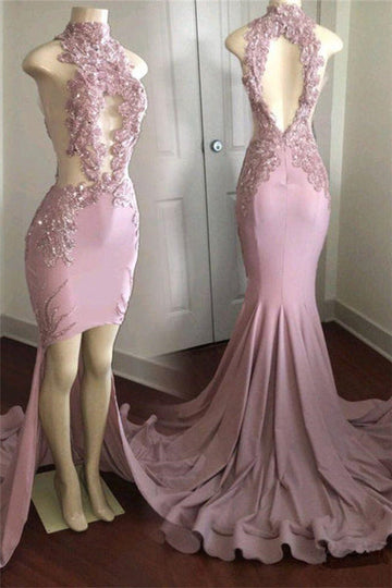 MODEST HIGH NECK LACE APPLIQUES PROM PARTY GOWNS PROM DRESS HZ1023